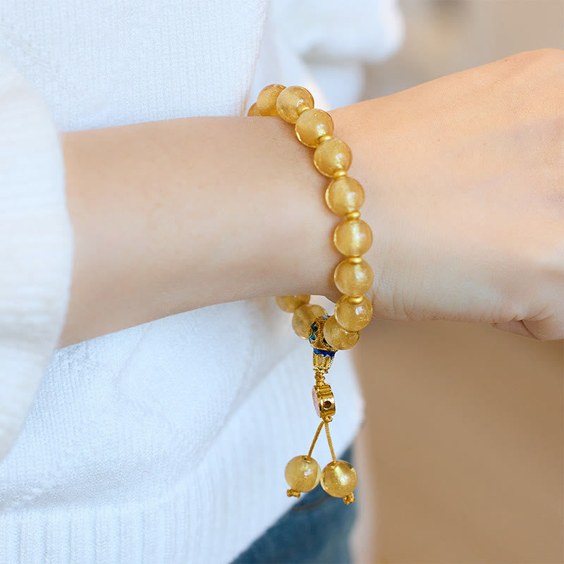 Gold Foil Liuli Glass Bead Bracelet with Copper Ruyi and Sycee Ingot