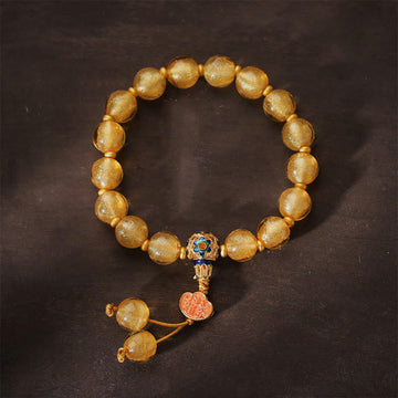 Gold Foil Liuli Glass Bead Bracelet with Copper Ruyi and Sycee Ingot