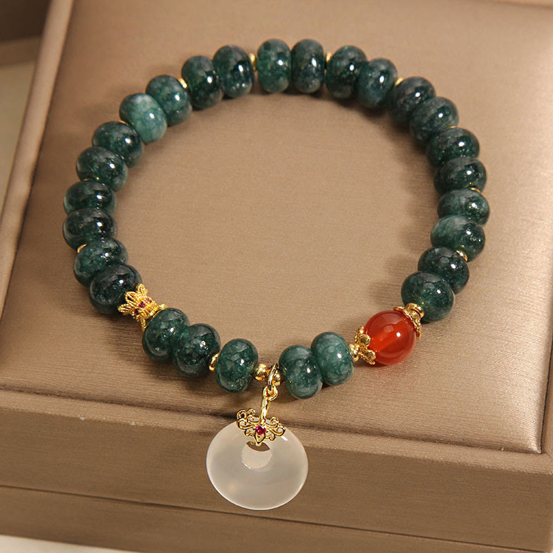 Blue Chalcedony Jade Beaded Bracelet with Ping An Kou Symbol