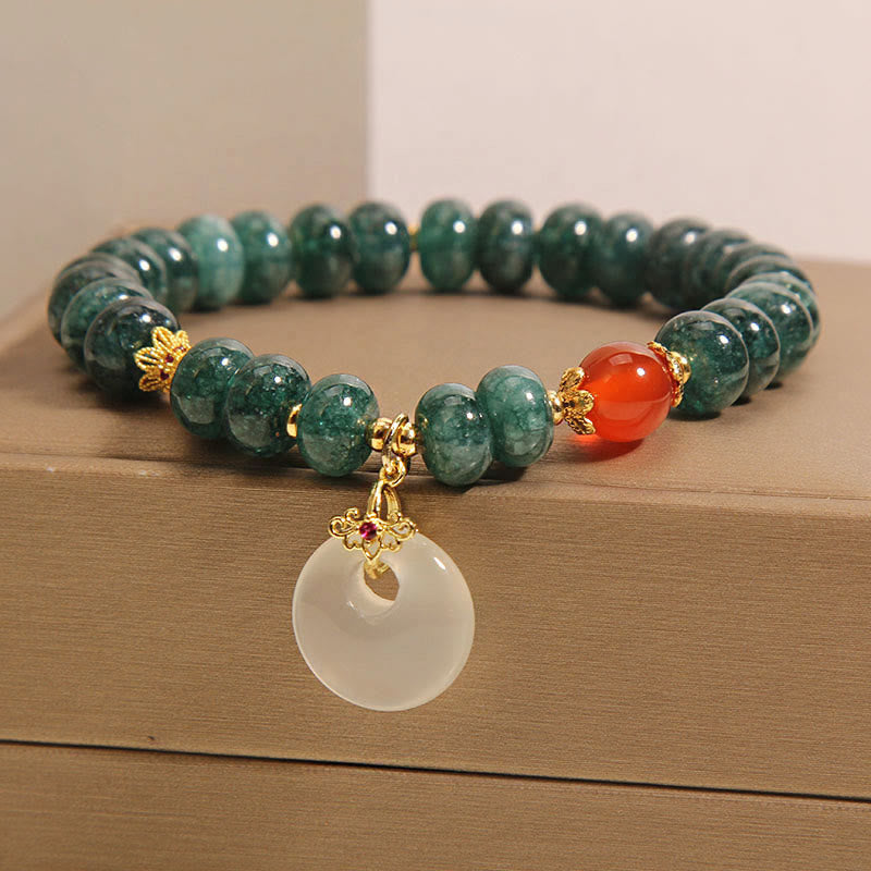 Blue Chalcedony Jade Beaded Bracelet with Ping An Kou Symbol