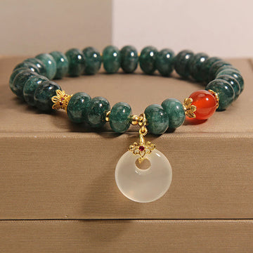 Blue Chalcedony Jade Beaded Bracelet with Ping An Kou Symbol