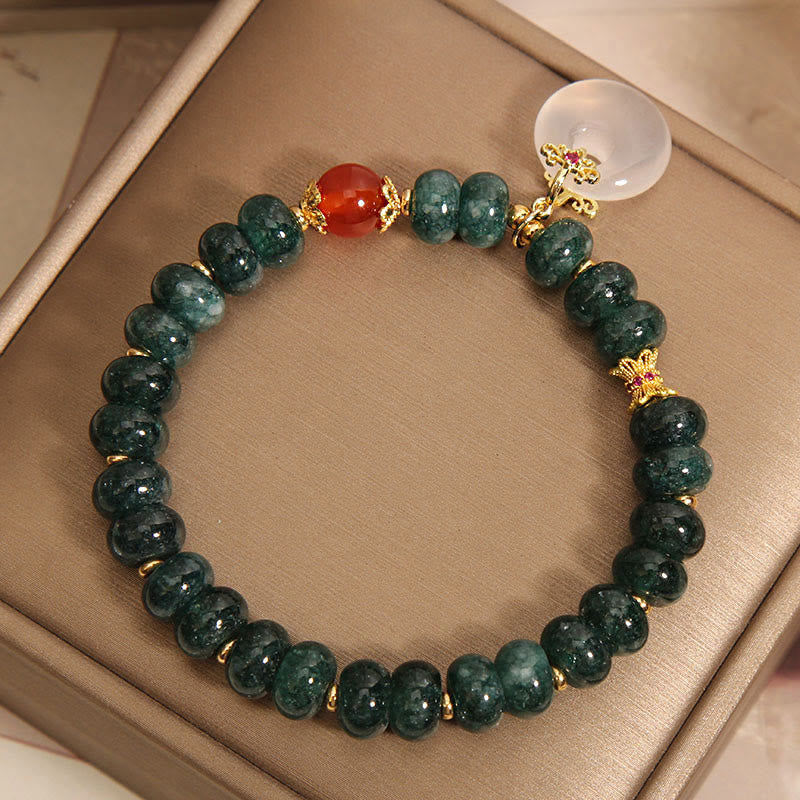 Blue Chalcedony Jade Beaded Bracelet with Ping An Kou Symbol