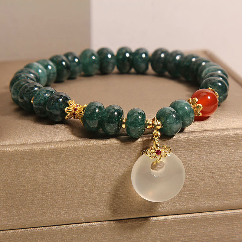 Blue Chalcedony Jade Beaded Bracelet with Ping An Kou Symbol