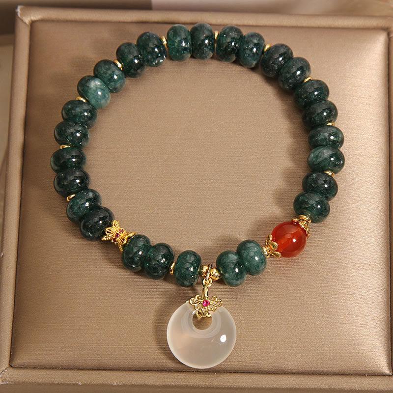 Blue Chalcedony Jade Beaded Bracelet with Ping An Kou Symbol