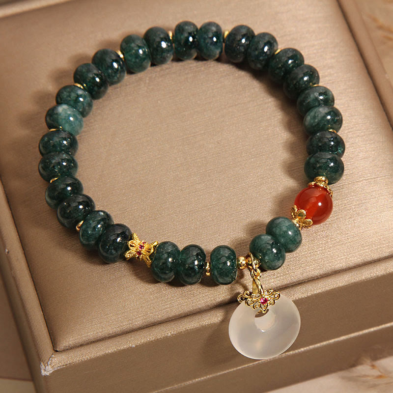 Blue Chalcedony Jade Beaded Bracelet with Ping An Kou Symbol