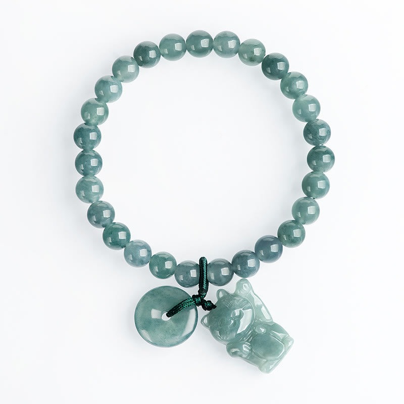 Blue Jade Peace Buckle Lucky Cat Prosperity Bracelet