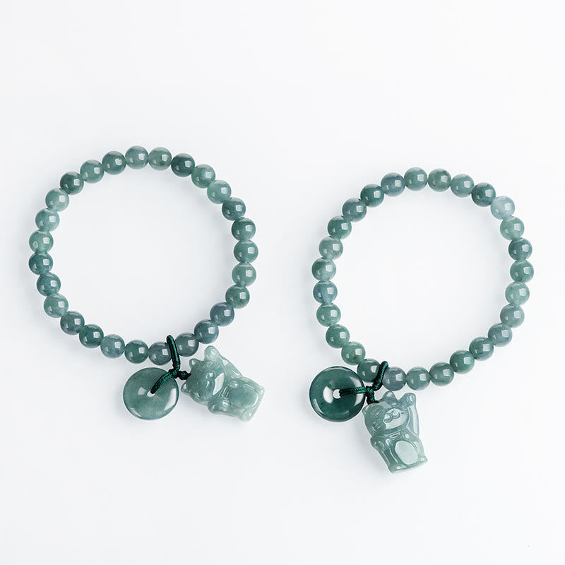Blue Jade Peace Buckle Lucky Cat Prosperity Bracelet