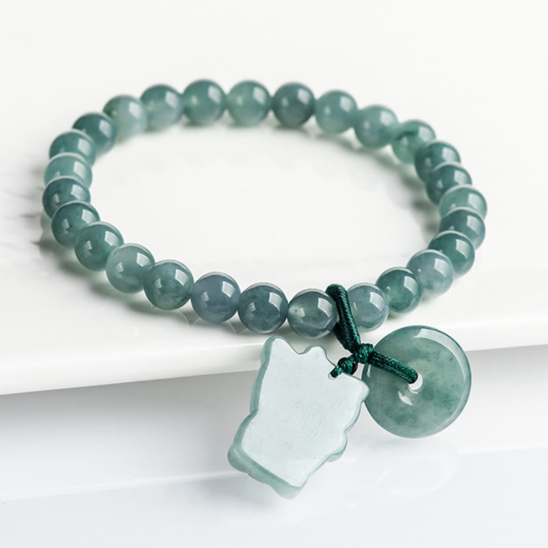 Blue Jade Peace Buckle Lucky Cat Prosperity Bracelet