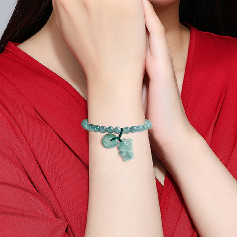 Blue Jade Peace Buckle Lucky Cat Prosperity Bracelet