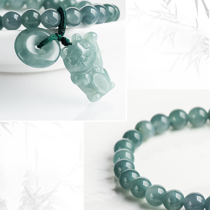 Blue Jade Peace Buckle Lucky Cat Prosperity Bracelet