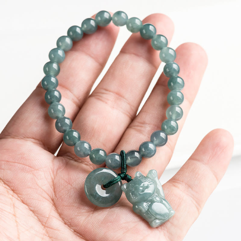 Blue Jade Peace Buckle Lucky Cat Prosperity Bracelet