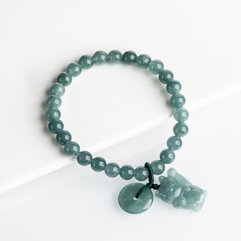 Blue Jade Peace Buckle Lucky Cat Prosperity Bracelet