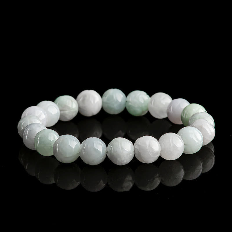 Natural Jade Lotus Carving Prosperity Bracelet