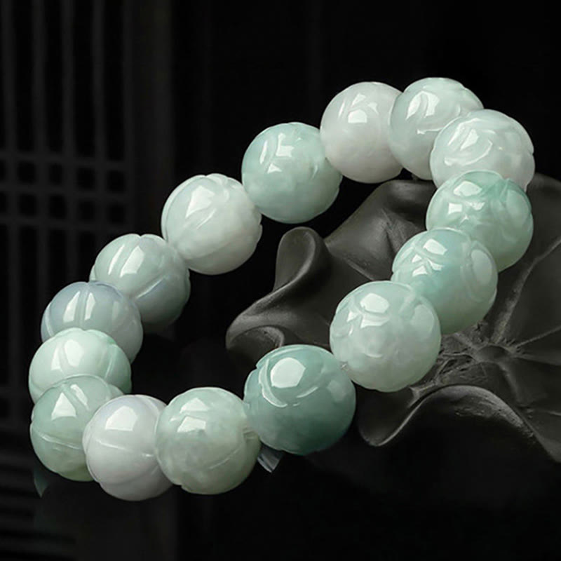 Natural Jade Lotus Carving Prosperity Bracelet