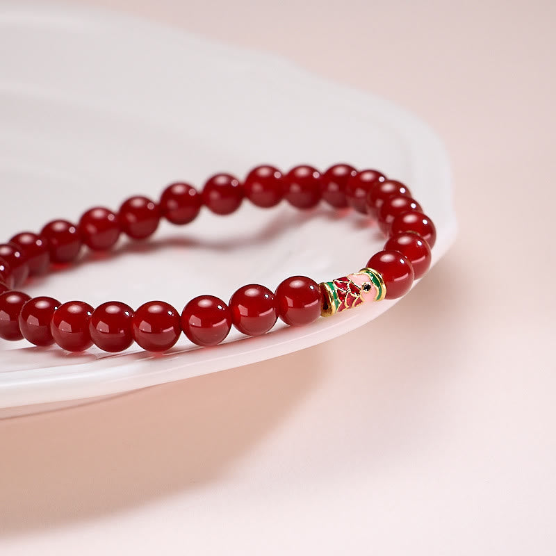 Natural Red Agate Beaded Koi Fish Bracelet with Gold & Copper Yin Yang Accents
