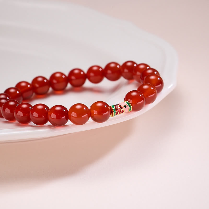 Natural Red Agate Beaded Koi Fish Bracelet with Gold & Copper Yin Yang Accents