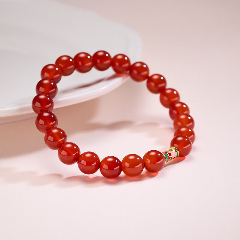 Natural Red Agate Beaded Koi Fish Bracelet with Gold & Copper Yin Yang Accents