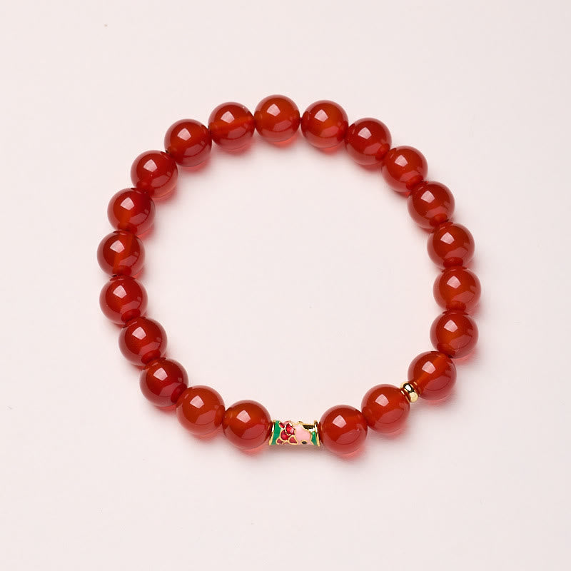 Natural Red Agate Beaded Koi Fish Bracelet with Gold & Copper Yin Yang Accents