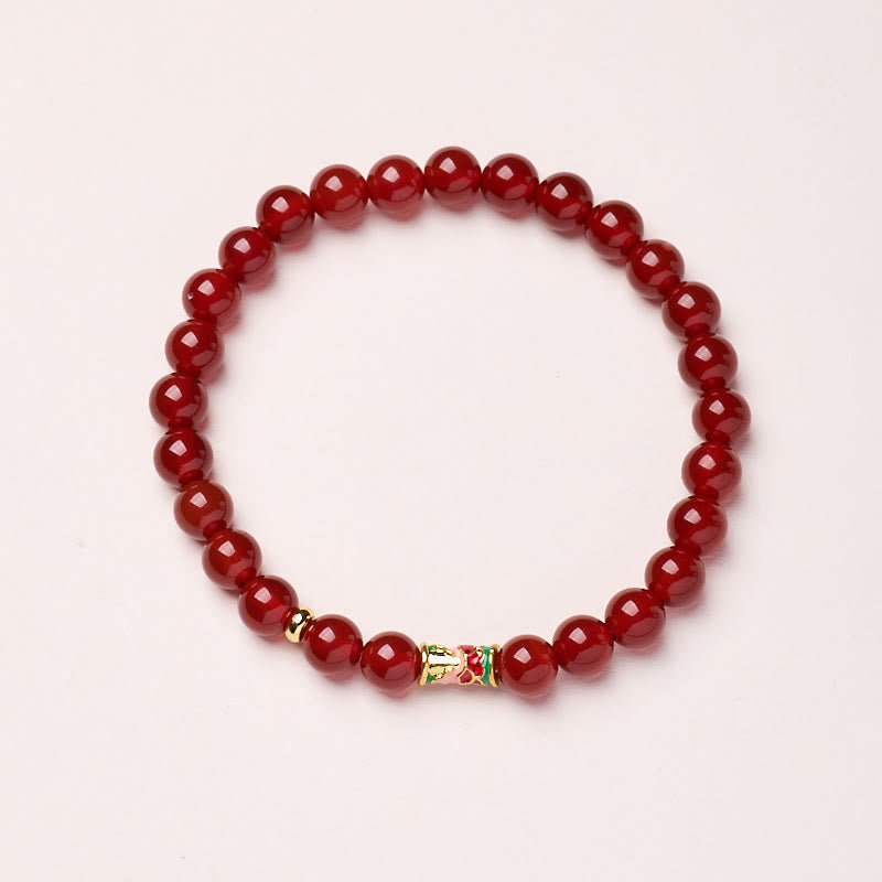 Natural Red Agate Beaded Koi Fish Bracelet with Gold & Copper Yin Yang Accents