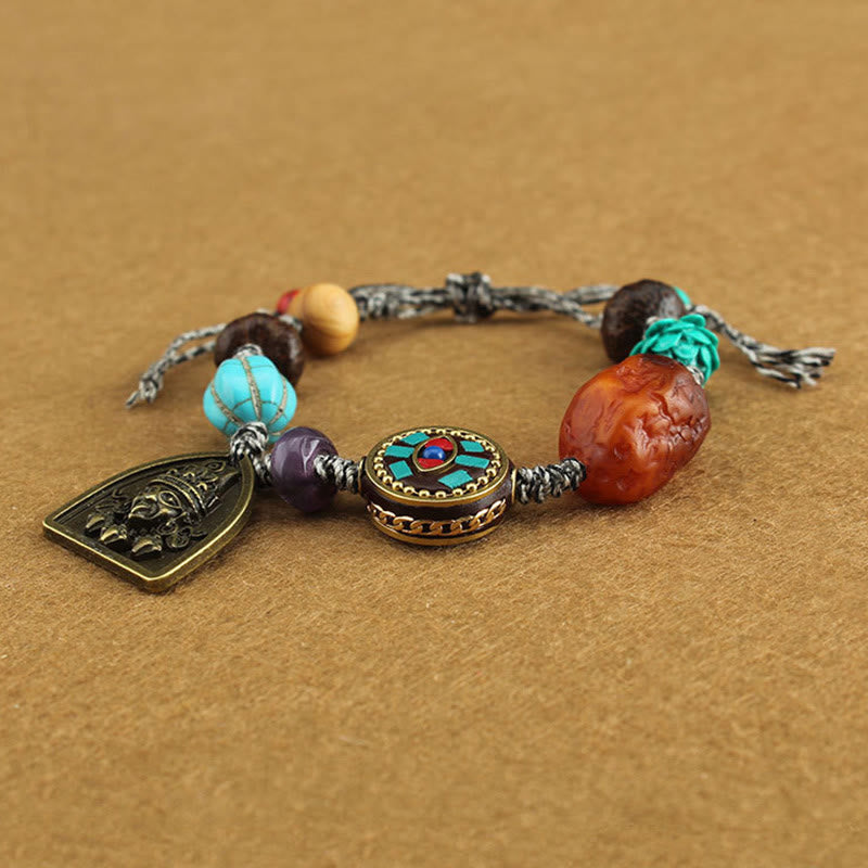 Tibetan Buddha's Eye Turquoise Lotus Zakiram Protection Rope Bracelet