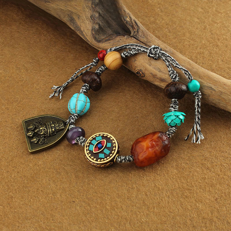 Tibetan Buddha's Eye Turquoise Lotus Zakiram Protection Rope Bracelet