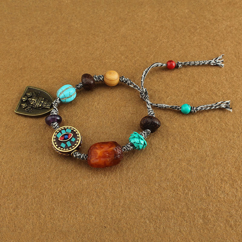 Tibetan Buddha's Eye Turquoise Lotus Zakiram Protection Rope Bracelet