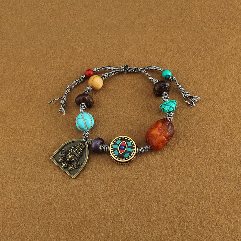 Tibetan Buddha's Eye Turquoise Lotus Zakiram Protection Rope Bracelet