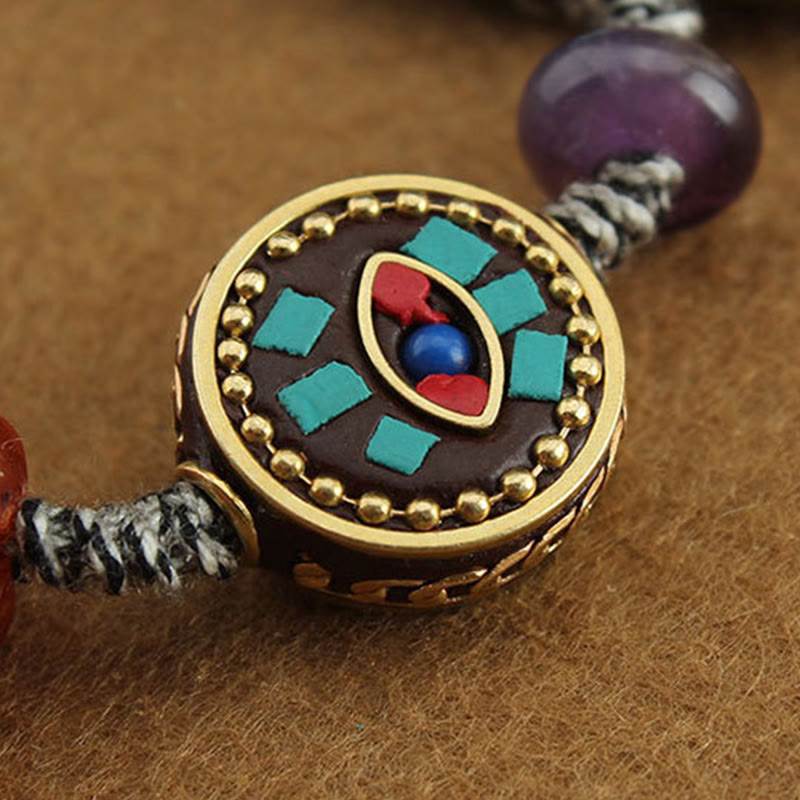 Tibetan Buddha's Eye Turquoise Lotus Zakiram Protection Rope Bracelet