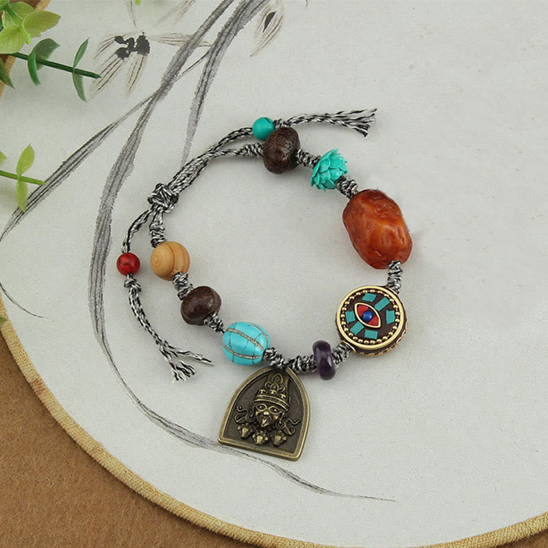 Tibetan Buddha's Eye Turquoise Lotus Zakiram Protection Rope Bracelet