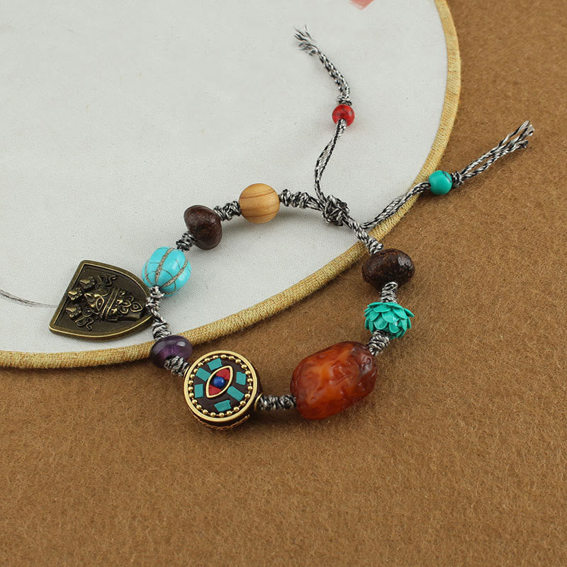 Tibetan Buddha's Eye Turquoise Lotus Zakiram Protection Rope Bracelet