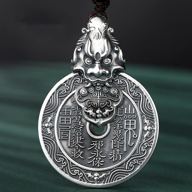 Mountain Ghosts Spend Money Bagua Design Copper Pixiu Harmony Necklace Pendant
