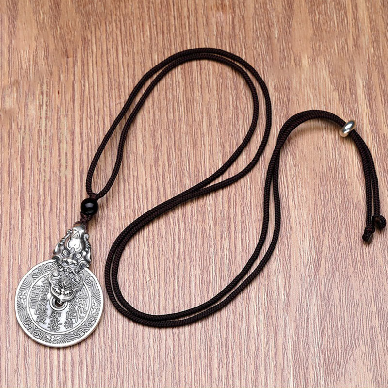 Mountain Ghosts Spend Money Bagua Design Copper Pixiu Harmony Necklace Pendant