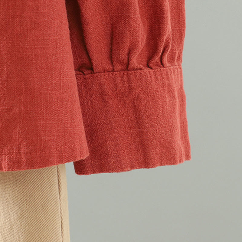 Women's Solid Color Simple Chinese Frog-Button Design Cotton Linen Shirt