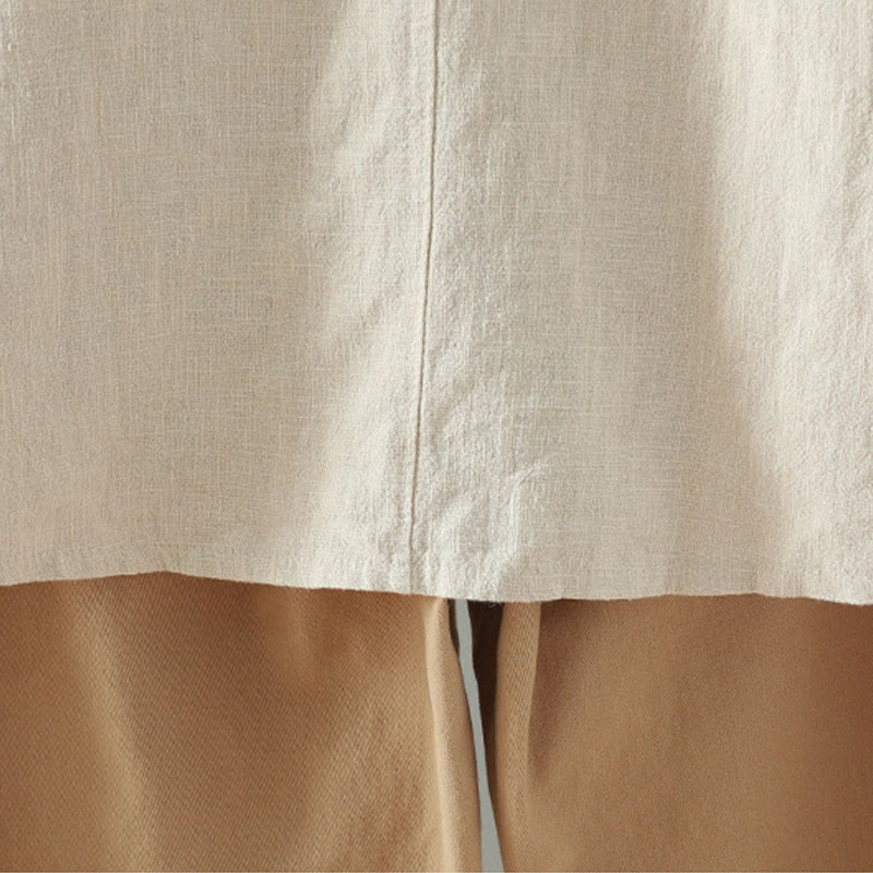 Women's Solid Color Simple Chinese Frog-Button Design Cotton Linen Shirt