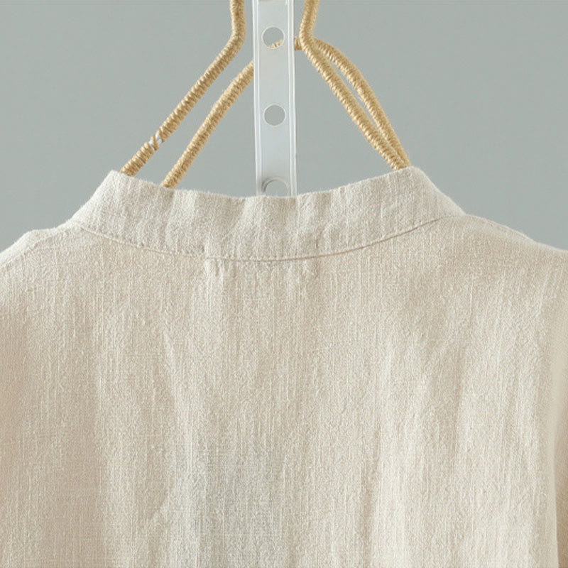 Women's Solid Color Simple Chinese Frog-Button Design Cotton Linen Shirt