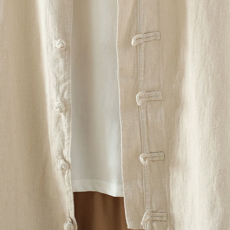 Women's Solid Color Simple Chinese Frog-Button Design Cotton Linen Shirt