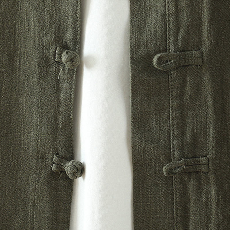 Women's Solid Color Simple Chinese Frog-Button Design Cotton Linen Shirt