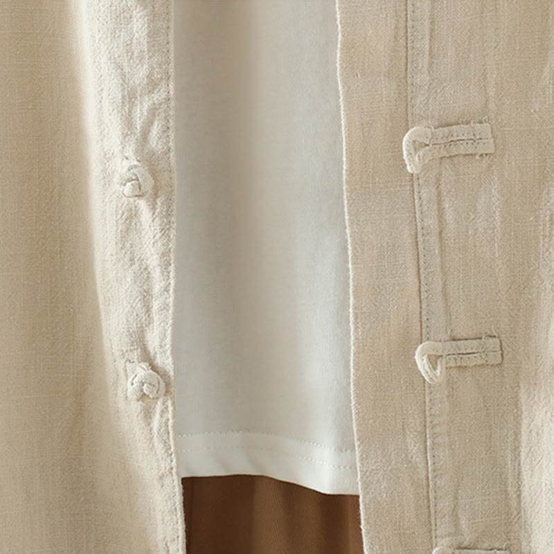 Women's Solid Color Simple Chinese Frog-Button Design Cotton Linen Shirt
