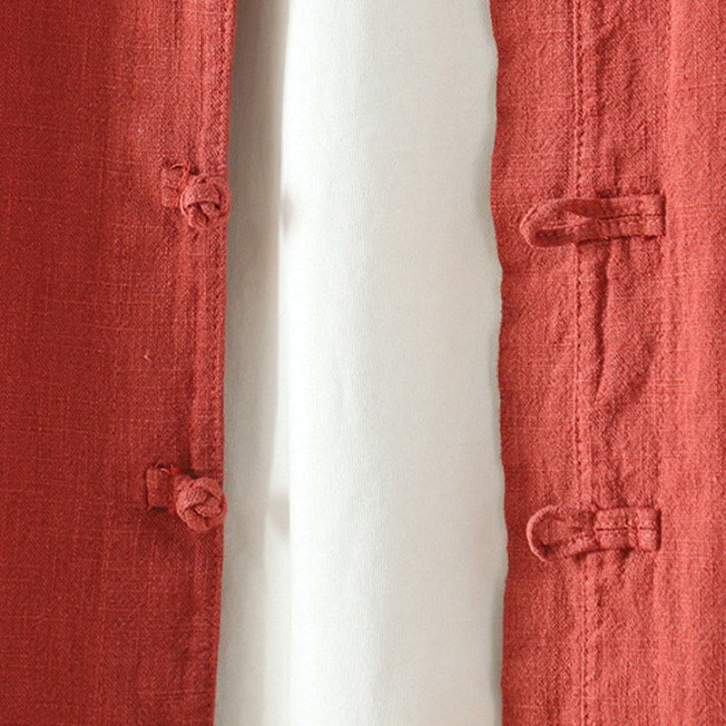 Women's Solid Color Simple Chinese Frog-Button Design Cotton Linen Shirt