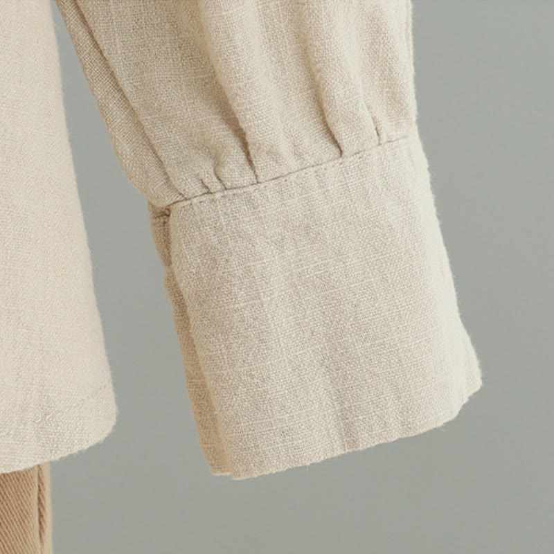 Women's Solid Color Simple Chinese Frog-Button Design Cotton Linen Shirt