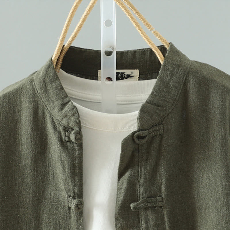 Women's Solid Color Simple Chinese Frog-Button Design Cotton Linen Shirt