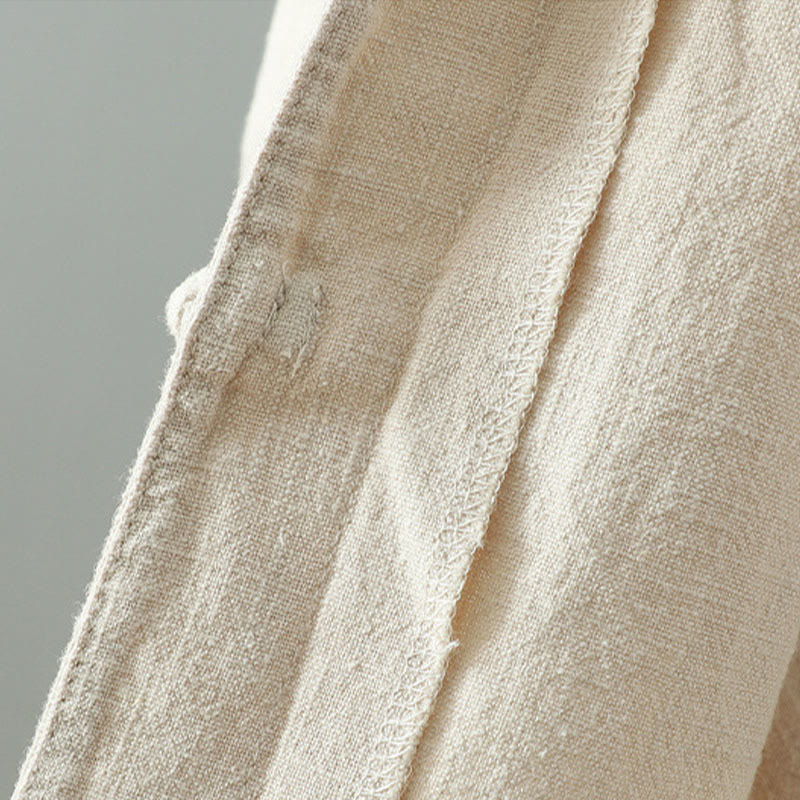 Women's Solid Color Simple Chinese Frog-Button Design Cotton Linen Shirt