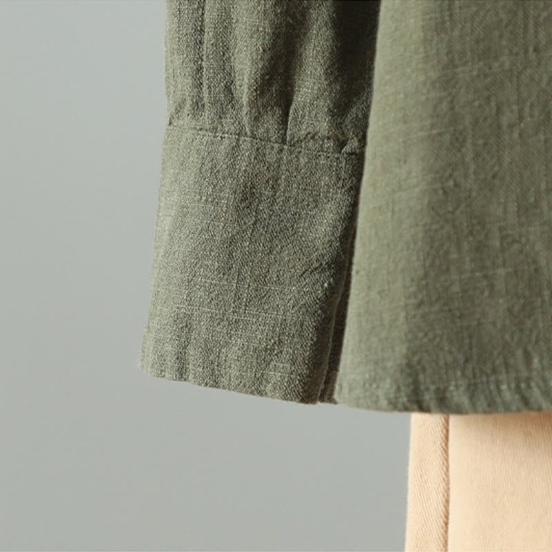 Women's Solid Color Simple Chinese Frog-Button Design Cotton Linen Shirt