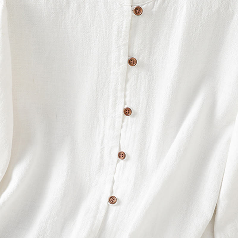 Breathable Cotton Linen Stand Collar Minimalist Long Sleeve Shirt