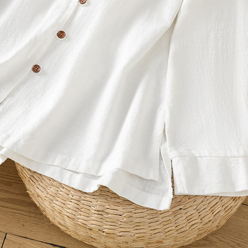 Breathable Cotton Linen Stand Collar Minimalist Long Sleeve Shirt
