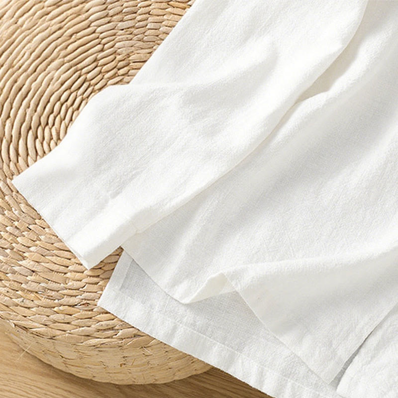 Breathable Cotton Linen Stand Collar Minimalist Long Sleeve Shirt