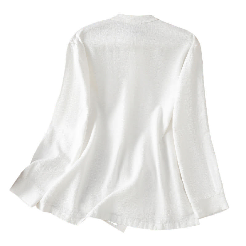 Breathable Cotton Linen Stand Collar Minimalist Long Sleeve Shirt