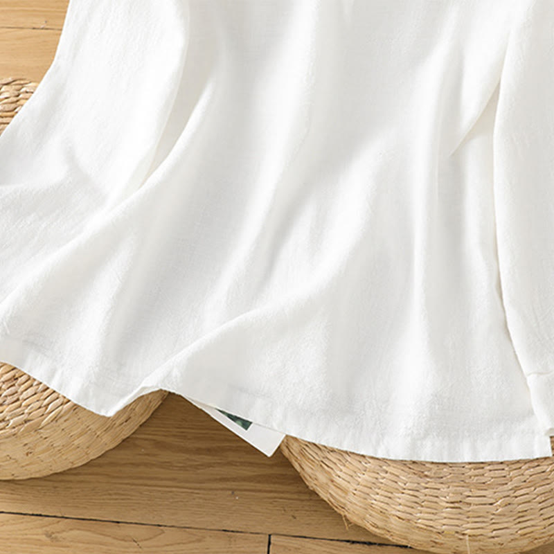 Breathable Cotton Linen Stand Collar Minimalist Long Sleeve Shirt