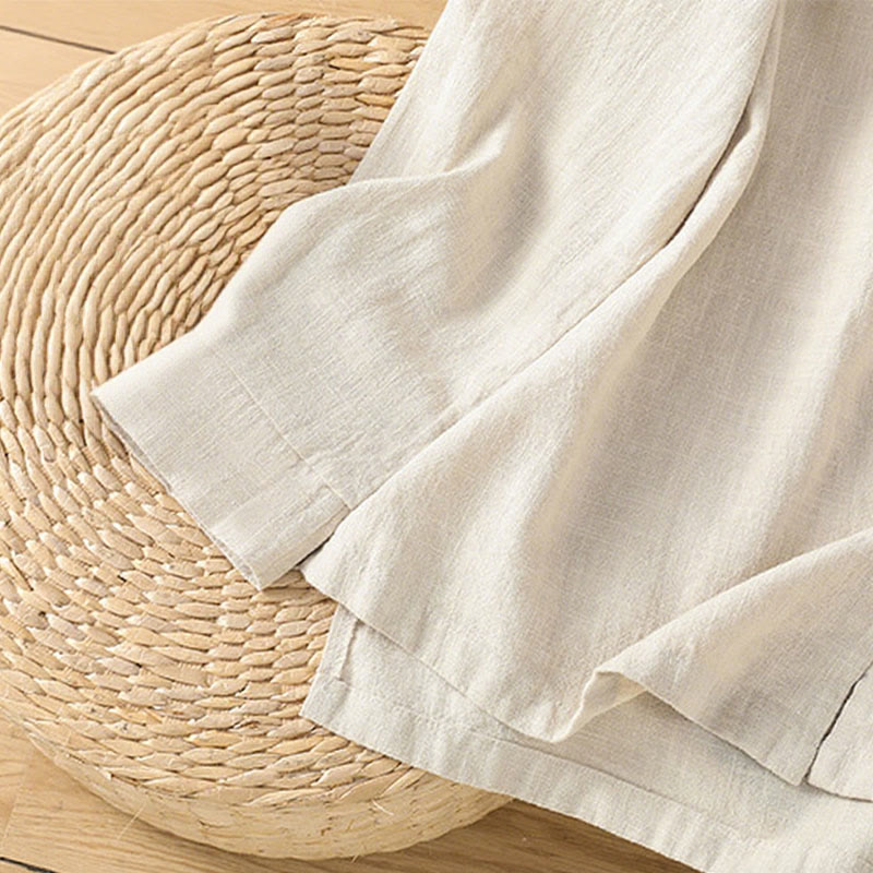 Breathable Cotton Linen Stand Collar Minimalist Long Sleeve Shirt
