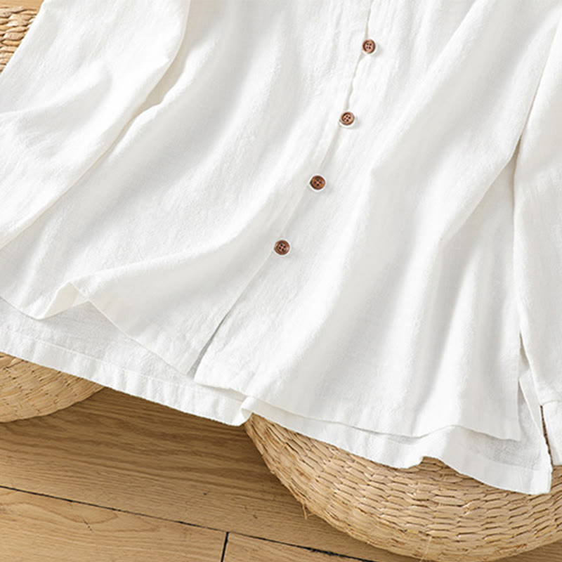 Breathable Cotton Linen Stand Collar Minimalist Long Sleeve Shirt